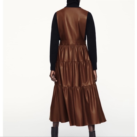 Zara Brown Faux Leather Midi Dress - Picture 2 of 8